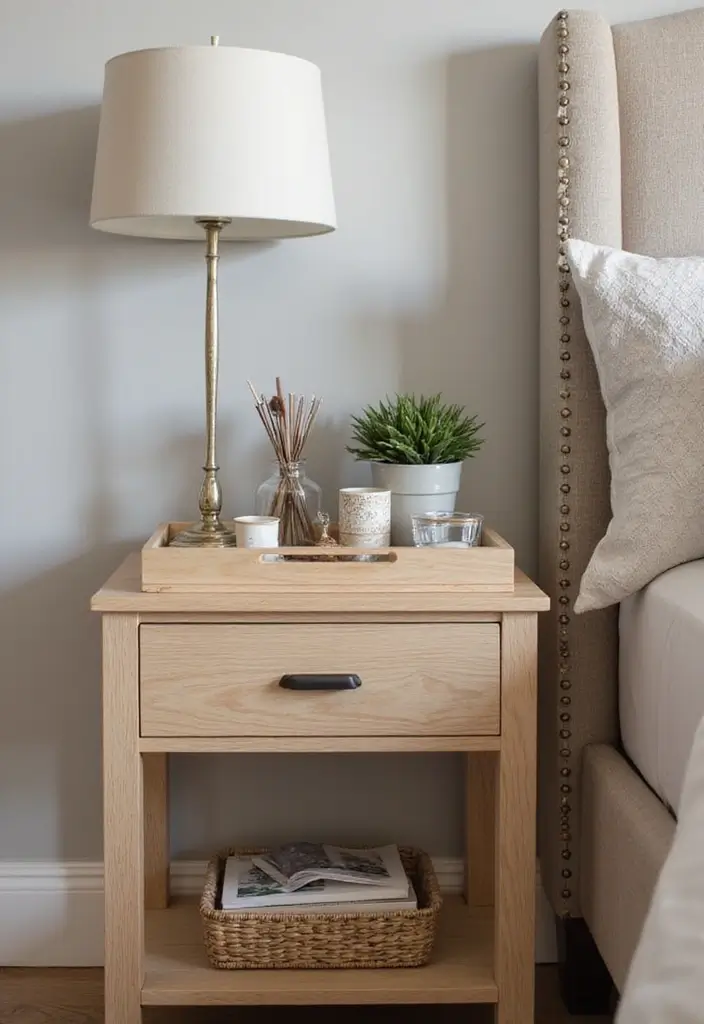 25 Bedroom Decor Ideas with Light Wood Furniture and Neutral Tones - 19. Decorative Trays