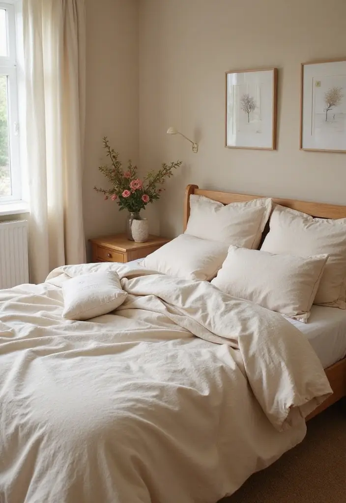 25 Bedroom Decor Ideas with Light Wood Furniture and Neutral Tones - 21. Natural Fiber Beddings