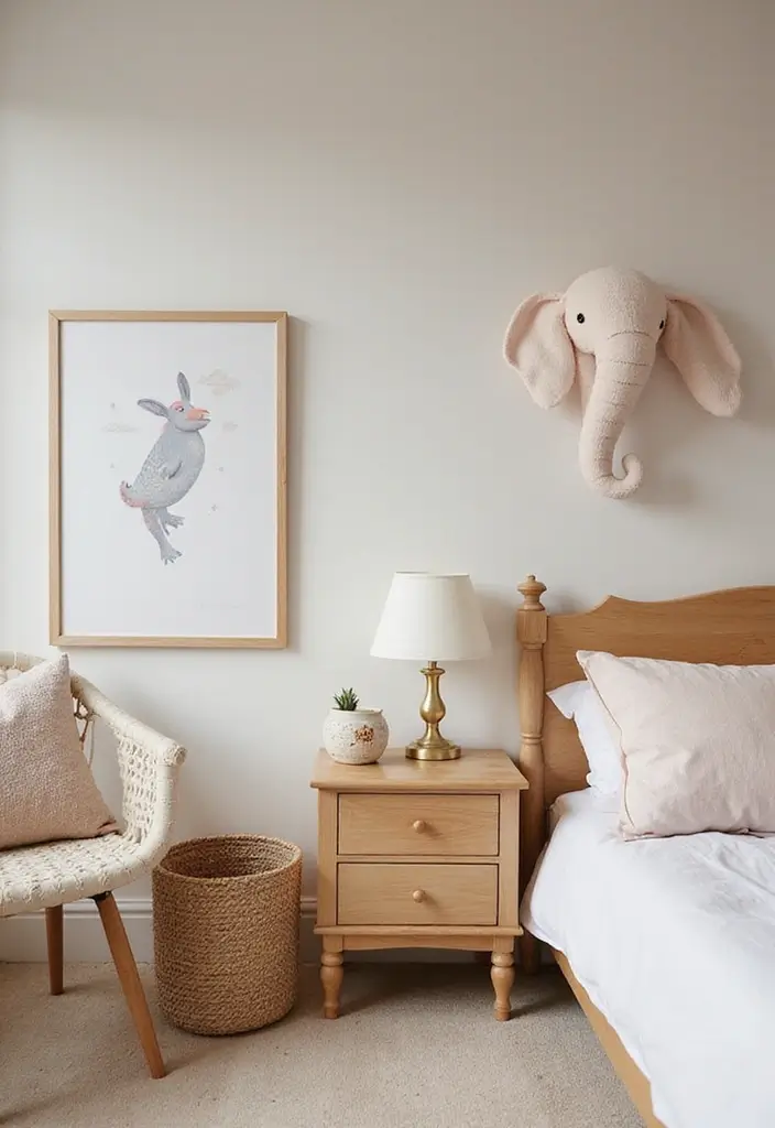 25 Bedroom Decor Ideas with Light Wood Furniture and Neutral Tones - 23. Whimsical Decor Elements
