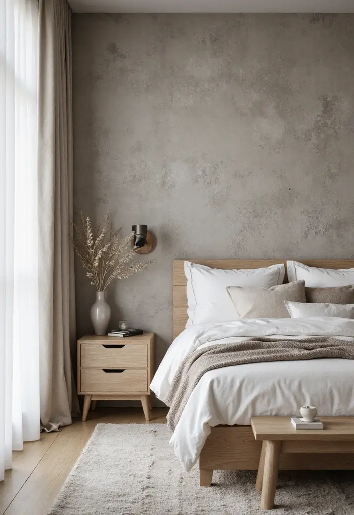 25 Bedroom Decor Ideas with Light Wood Furniture and Neutral Tones - 24. Textured Walls