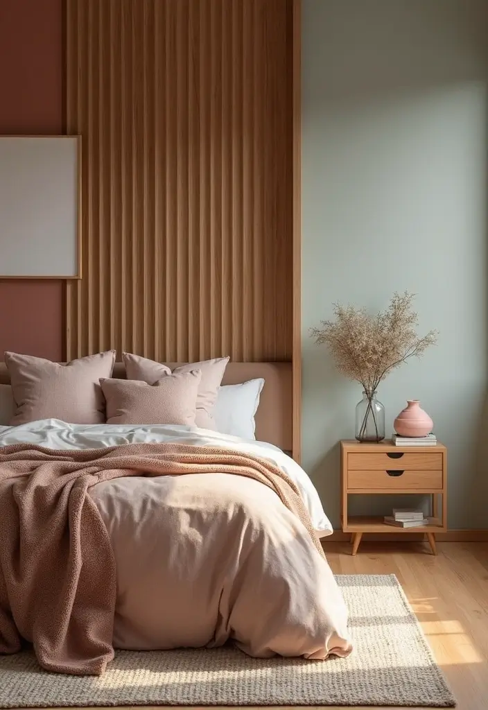 25 Bedroom Decor Ideas with Light Wood Furniture and Neutral Tones - 25. Layering Colors