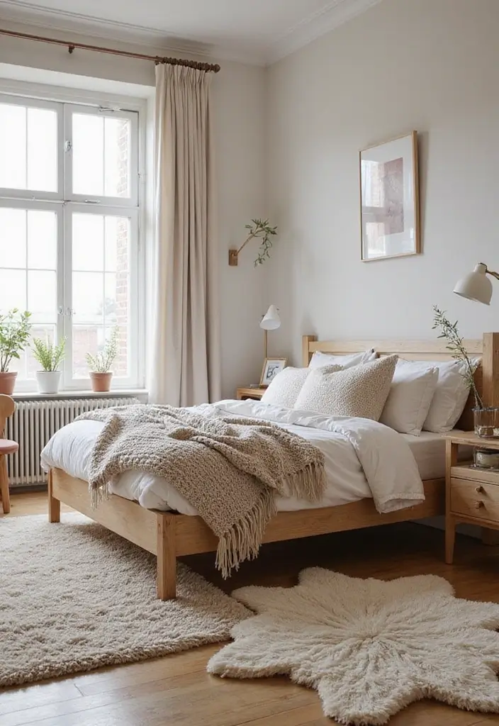 25 Bedroom Decor Ideas with Light Wood Furniture and Neutral Tones - 3. Cozy Textiles