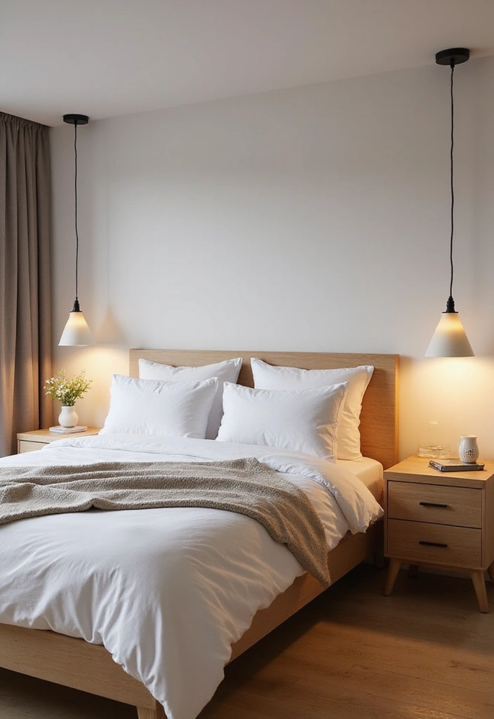 25 Bedroom Decor Ideas with Light Wood Furniture and Neutral Tones - 5. Scandinavian-Inspired Lighting