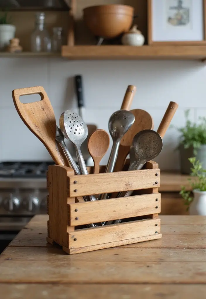 25 Brown Wood Kitchen Decor Ideas for Natural Warmth 29 25 Brown Wood Kitchen Decor Ideas for Natural Warmth - 5. Wooden Utensil Holder