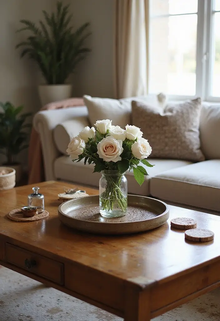 25 Cherry Wood Living Room Decor Ideas That Add Rich Warmth - 1. Cherry Wood Coffee Table Centerpiece