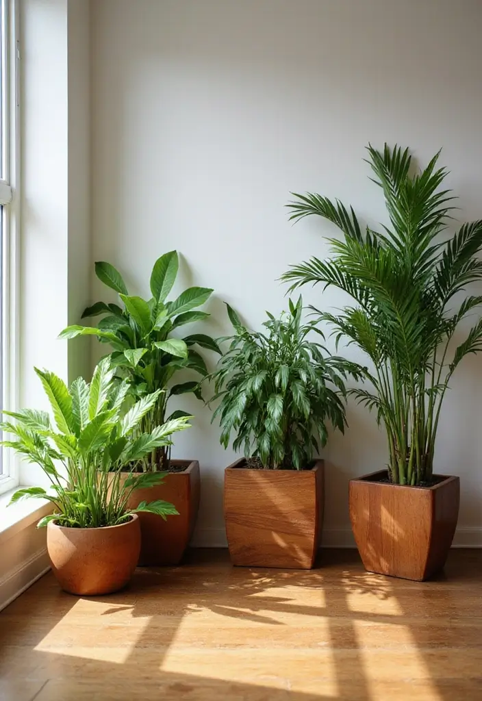 25 Cherry Wood Living Room Decor Ideas That Add Rich Warmth - 10. Cherry Wood Planters for Green Touch
