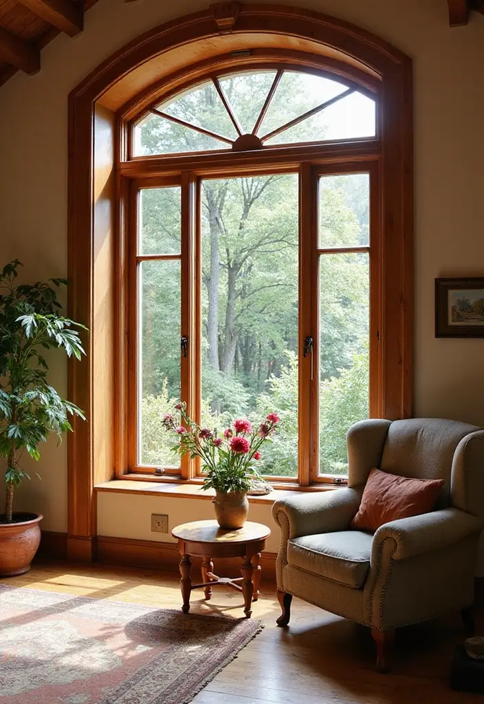 25 Cherry Wood Living Room Decor Ideas That Add Rich Warmth - 12. Cherry Wood Window Frames
