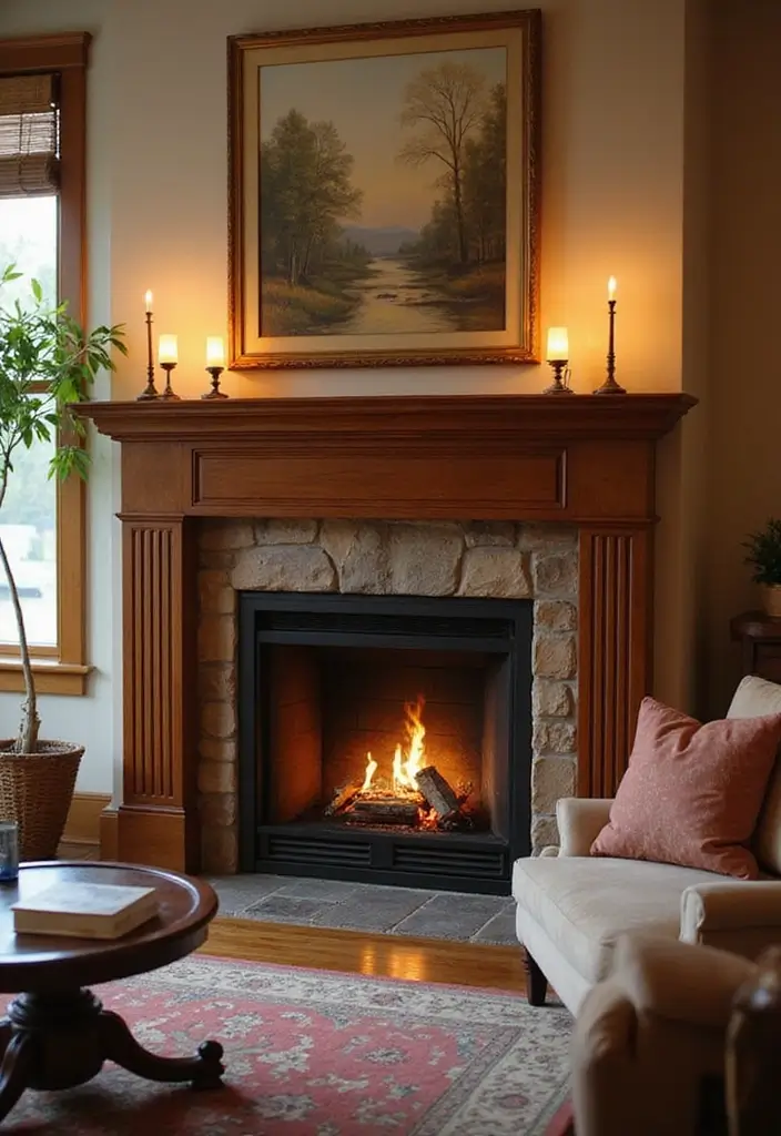 25 Cherry Wood Living Room Decor Ideas That Add Rich Warmth - 20. Cherry Wood Fireplace Surround