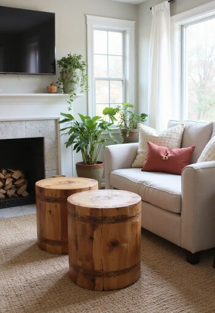 25 Cherry Wood Living Room Decor Ideas That Add Rich Warmth - 21. Cherry Wood Garden Stool