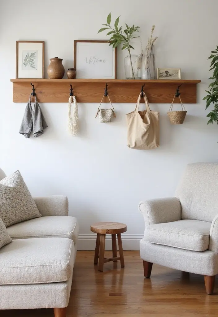 25 Cherry Wood Living Room Decor Ideas That Add Rich Warmth - 22. Cherry Wood Wall Hooks
