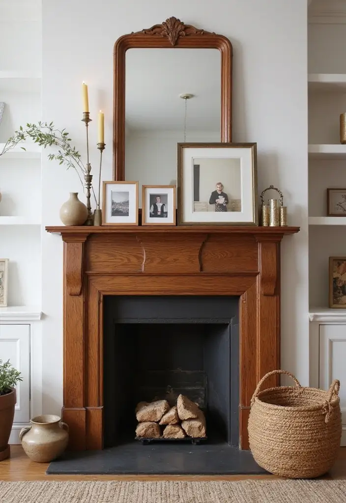 25 Cherry Wood Living Room Decor Ideas That Add Rich Warmth - 3. Cherry Wood Mantel for a Focal Point