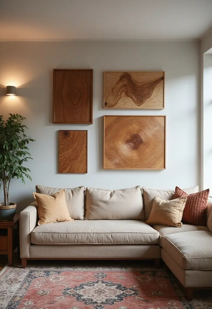 25 Cherry Wood Living Room Decor Ideas That Add Rich Warmth - 9. Cherry Wood Wall Art and Decor