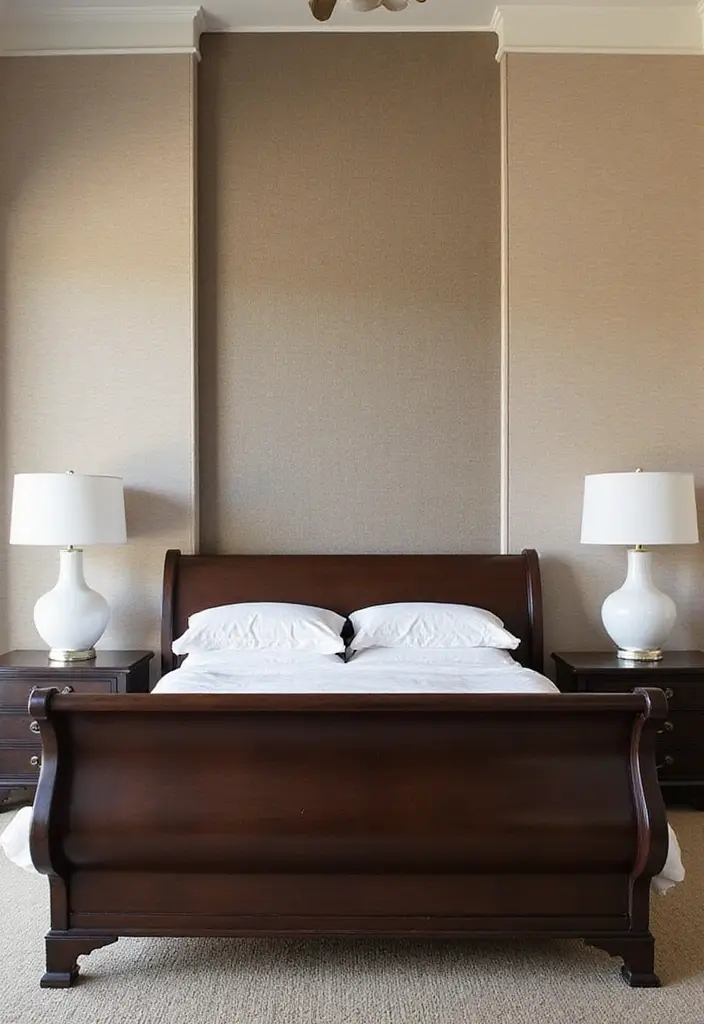 25 Dark Wood Sleigh Bed Decor Ideas for Elegant Bedrooms - 15. Textured Wall Treatments