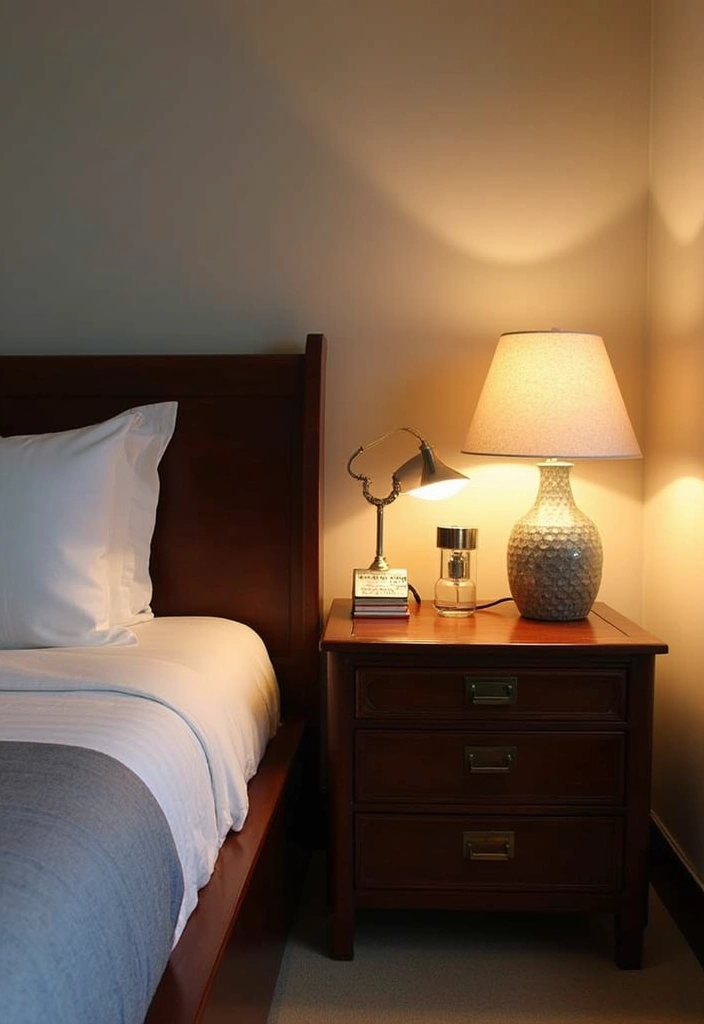25 Dark Wood Sleigh Bed Decor Ideas for Elegant Bedrooms - 17. Unique Bedside Lighting