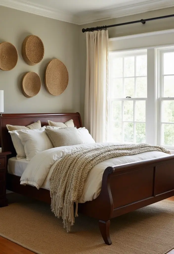 25 Dark Wood Sleigh Bed Decor Ideas for Elegant Bedrooms - 2. Layer with Natural Textures