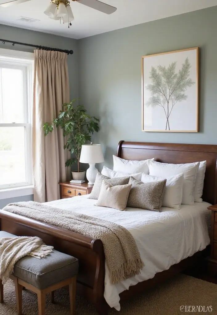 25 Dark Wood Sleigh Bed Decor Ideas for Elegant Bedrooms - 22. Seasonal Decor Changes
