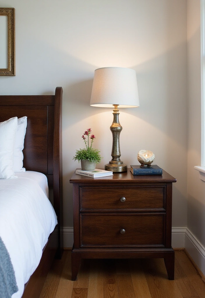 25 Dark Wood Sleigh Bed Decor Ideas for Elegant Bedrooms - 9. Creative Nightstand Decor