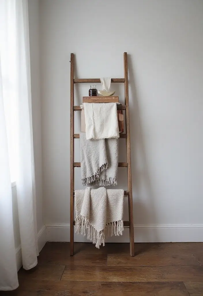 25 Decor Ideas That Match Perfectly with Dark Wood Floors - 12. Scandinavian-inspired Ladder Decor