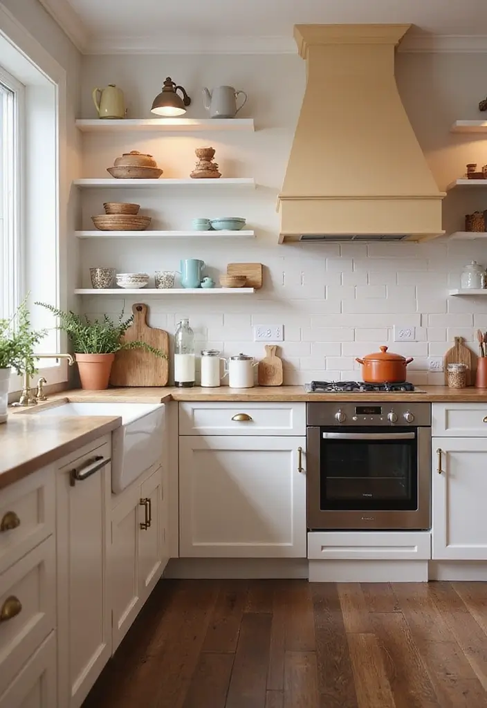 25 Decor Ideas That Match Perfectly with Dark Wood Floors - 16. Soft Colors in Kitchen Accessories
