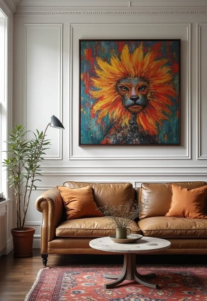 25 Decor Ideas That Match Perfectly with Dark Wood Floors - 4. Vibrant Artwork to Create Focal Points