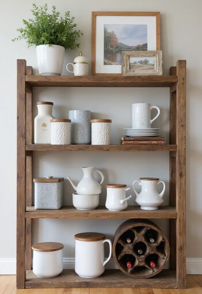 25 Dining Room Shelf Decor Ideas with Wooden Accents - 13. Functional Decor