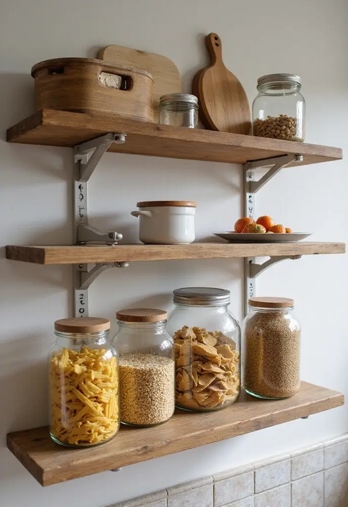 25 Dining Room Shelf Decor Ideas with Wooden Accents - 18. Practical Kitchen Items