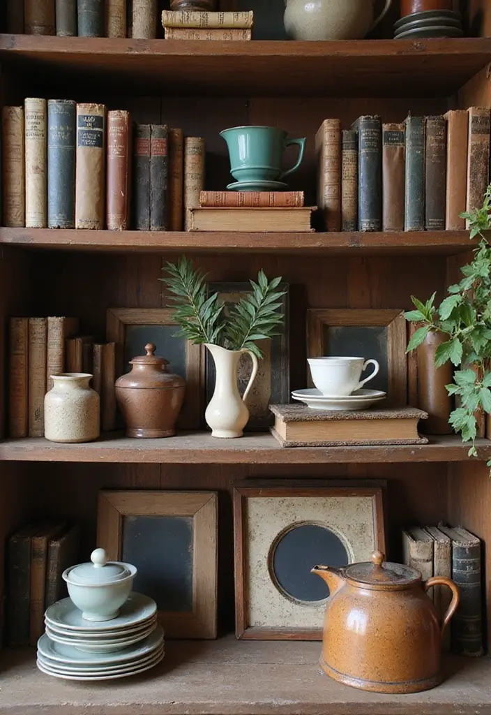 25 Dining Room Shelf Decor Ideas with Wooden Accents - 2. Vintage Finds