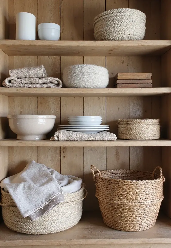 25 Dining Room Shelf Decor Ideas with Wooden Accents - 23. Textured Fabrics