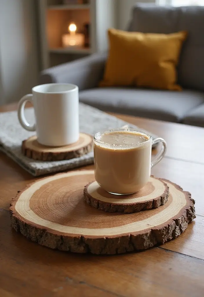 25 Easy DIY Home Decor Wood Project Ideas for Beginners - 11. Wood Slice Coasters