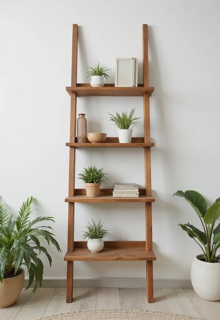 25 Easy DIY Home Decor Wood Project Ideas for Beginners - 14. Wooden Ladder Shelf