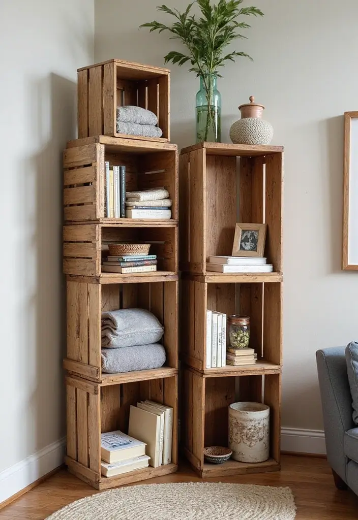 25 Easy DIY Home Decor Wood Project Ideas for Beginners - 3. Wooden Crate Storage
