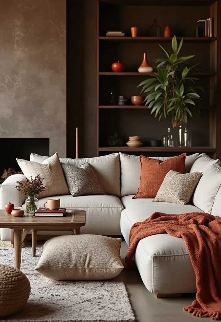 25 Living Room Decor Ideas Featuring Rich Dark Wood Finishes - 10. Cozy Textiles to Contrast Dark Wood