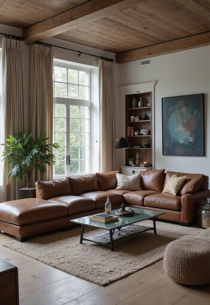25 Living Room Decor Ideas Featuring Rich Dark Wood Finishes - 13. Dark Wood in Mixed Media Decor