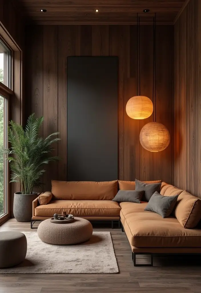 25 Living Room Decor Ideas Featuring Rich Dark Wood Finishes - 17. Dark Wood Lighting Fixtures