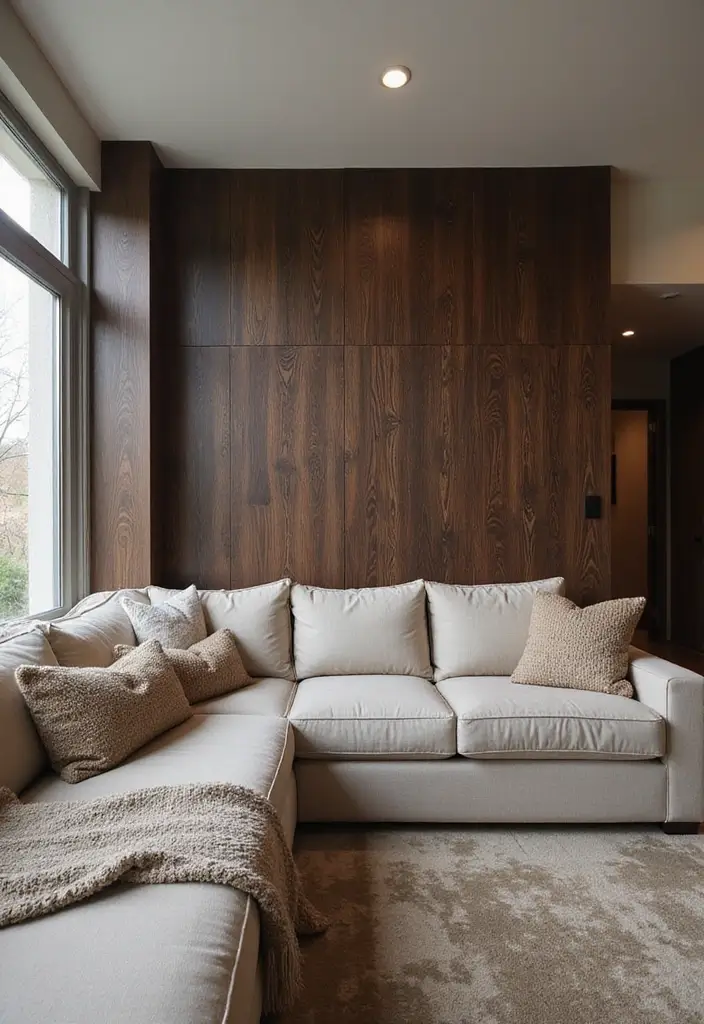25 Living Room Decor Ideas Featuring Rich Dark Wood Finishes - 19. Incorporate Dark Wood on Accent Walls