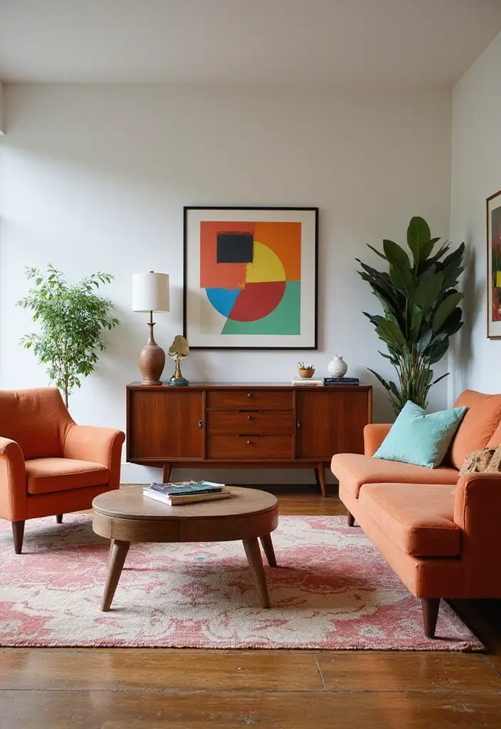 25 Living Room Decor Ideas Featuring Rich Dark Wood Finishes - 24. Dark Wood and Mid-Century Modern Mix