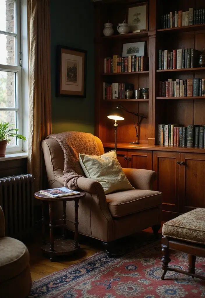 25 Living Room Decor Ideas Featuring Rich Dark Wood Finishes - 3. Cozy Corner with a Dark Wood Armchair