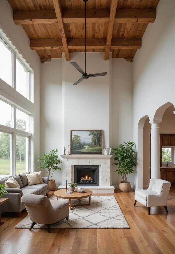 25 Living Room Decor Ideas with Natural Wood Floors 79 25 Living Room Decor Ideas with Natural Wood Floors - 21. Elevate Your Space with Ceiling Design