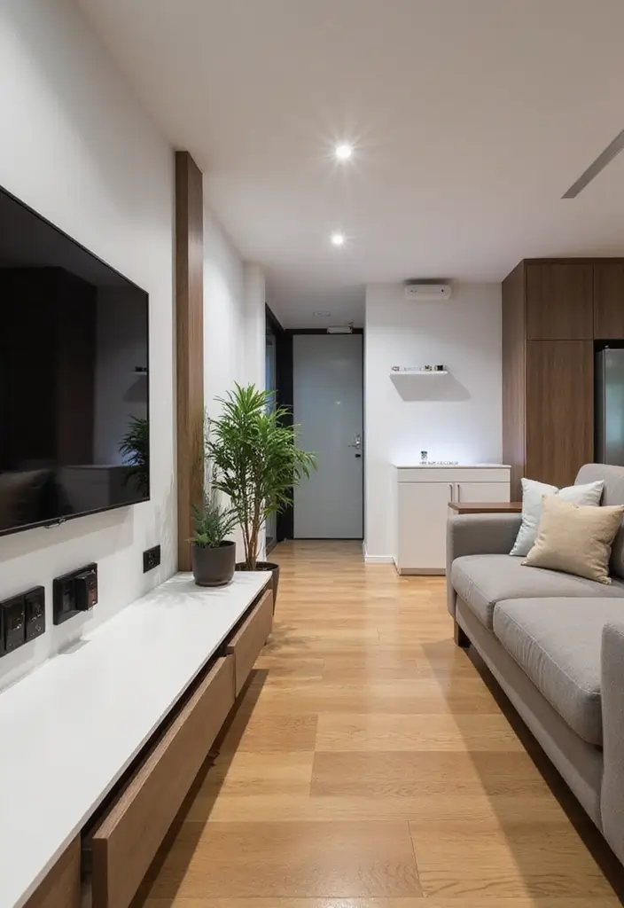 25 Living Room Decor Ideas with Natural Wood Floors 81 25 Living Room Decor Ideas with Natural Wood Floors - 23. Incorporate Technology Seamlessly