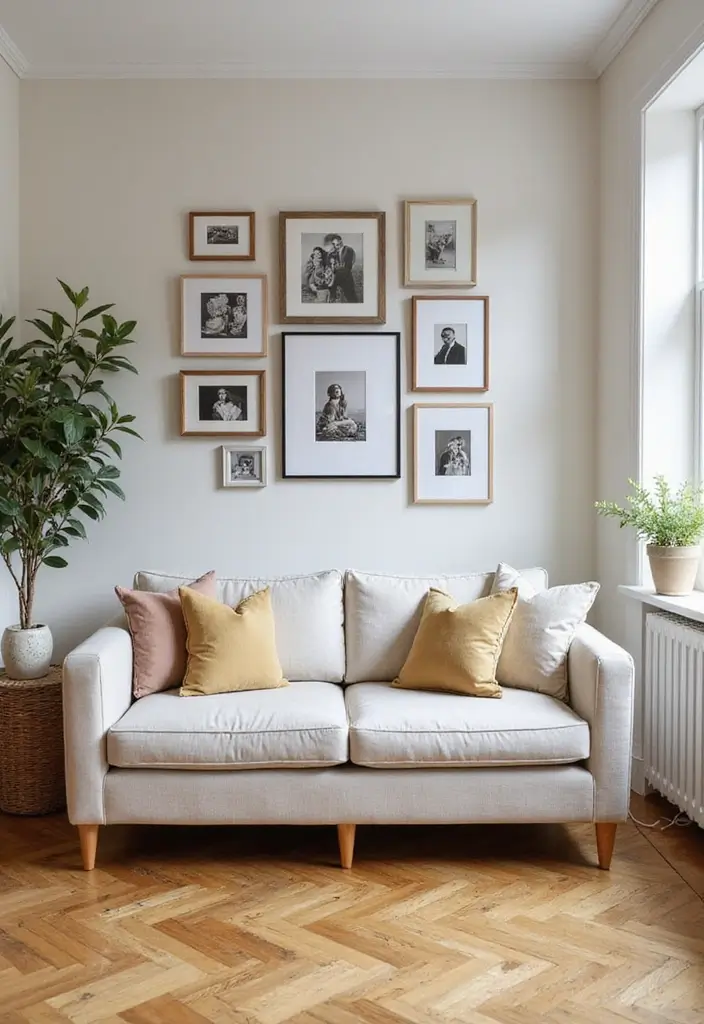 25 Living Room Decor Ideas with Natural Wood Floors 82 25 Living Room Decor Ideas with Natural Wood Floors - 24. Personalize with Family Photos