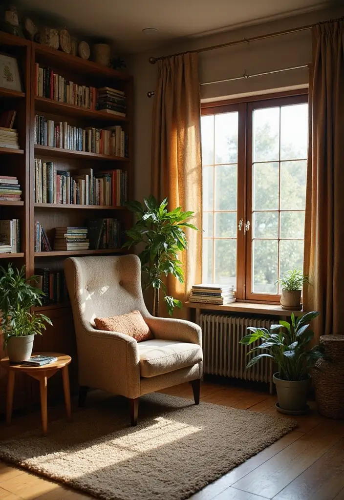 25 Living Room Decor Ideas with Natural Wood Floors 34 25 Living Room Decor Ideas with Natural Wood Floors - 8. Create a Cozy Reading Nook