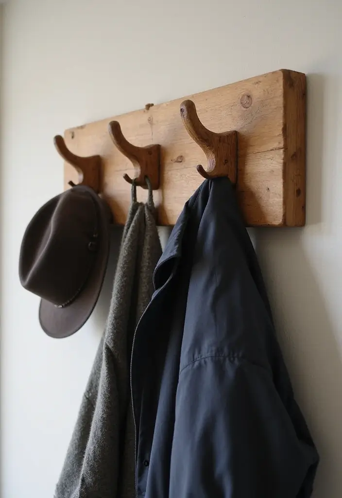 25 Simple DIY Wood Projects for Chic and Affordable Home Decor - 14. Rustic Wood Hooks