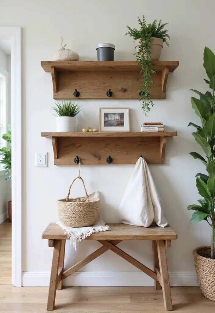 25 Simple DIY Wood Projects for Chic and Affordable Home Decor - 16. Wooden Wall Shelf with Hooks