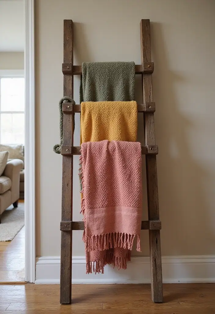 25 Simple DIY Wood Projects for Chic and Affordable Home Decor - 4. Wooden Blanket Ladder