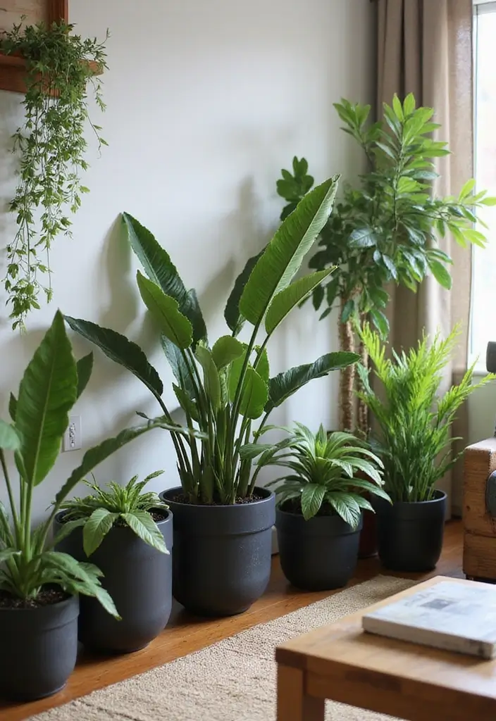 27 Black and Wood Living Room Decor Ideas That Feel Sleek and Cozy 62 27 Black and Wood Living Room Decor Ideas That Feel Sleek and Cozy - 14. Indoor Plants in Black Pots