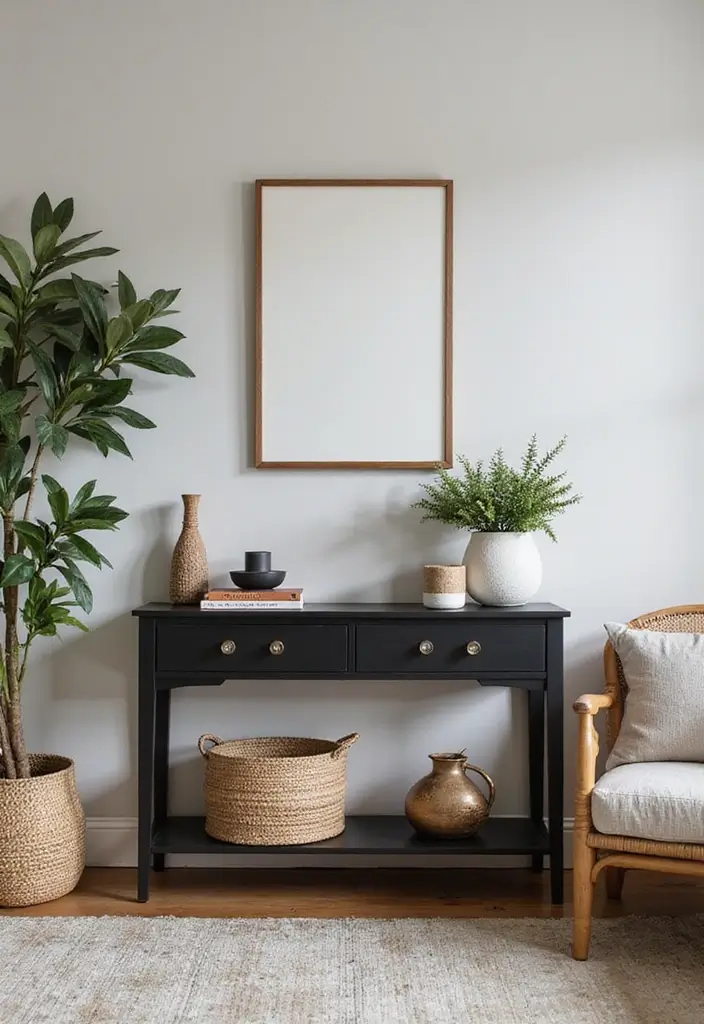 27 Black and Wood Living Room Decor Ideas That Feel Sleek and Cozy 63 27 Black and Wood Living Room Decor Ideas That Feel Sleek and Cozy - 15. Black and Wood Console Table