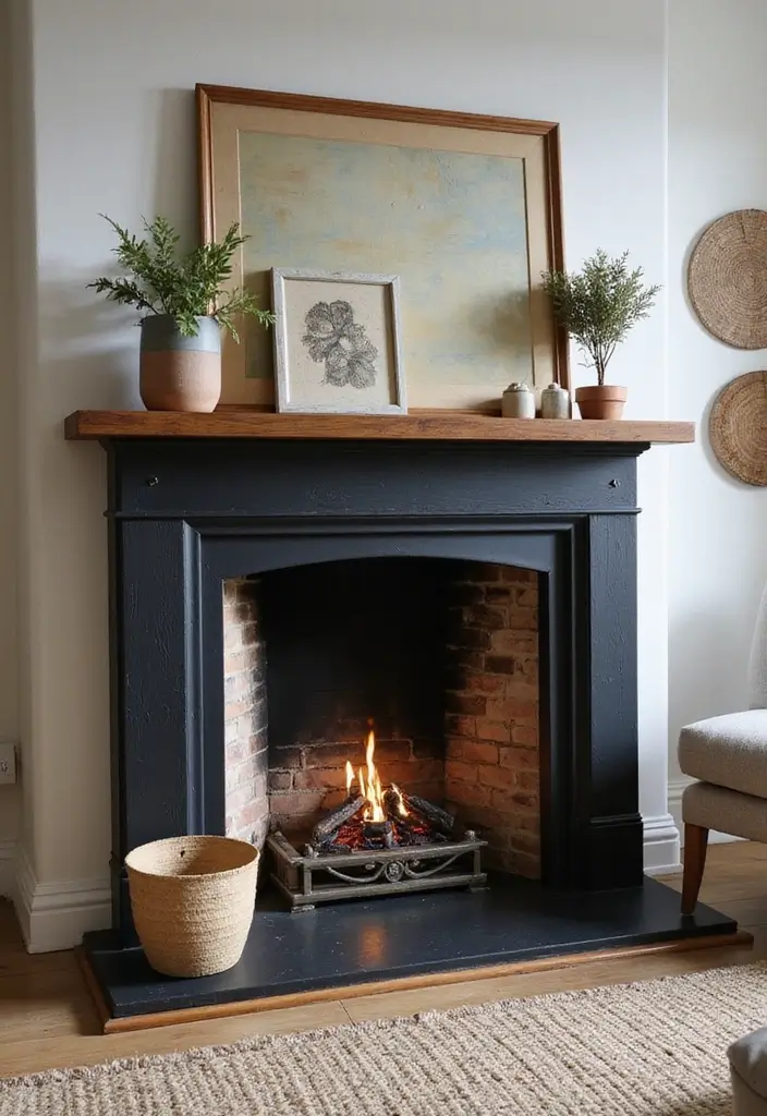 27 Black and Wood Living Room Decor Ideas That Feel Sleek and Cozy 64 27 Black and Wood Living Room Decor Ideas That Feel Sleek and Cozy - 16. Cozy Fireplaces with Wooden Mantels