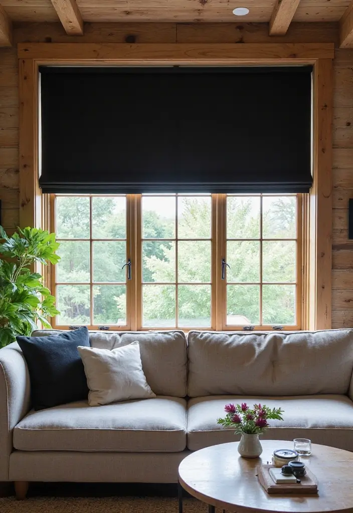 27 Black and Wood Living Room Decor Ideas That Feel Sleek and Cozy 71 27 Black and Wood Living Room Decor Ideas That Feel Sleek and Cozy - 17. Black Window Treatments
