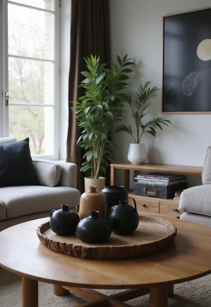27 Black and Wood Living Room Decor Ideas That Feel Sleek and Cozy 103 27 Black and Wood Living Room Decor Ideas That Feel Sleek and Cozy - 25. Black and Wood Centerpieces