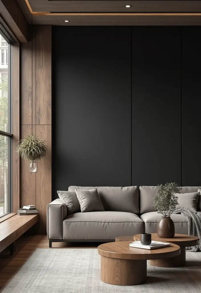 27 Black and Wood Living Room Decor Ideas That Feel Sleek and Cozy 117 27 Black and Wood Living Room Decor Ideas That Feel Sleek and Cozy - 27. Black and Wood Accent Walls